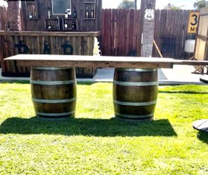 Wooden Arch & Wine Barrels Table