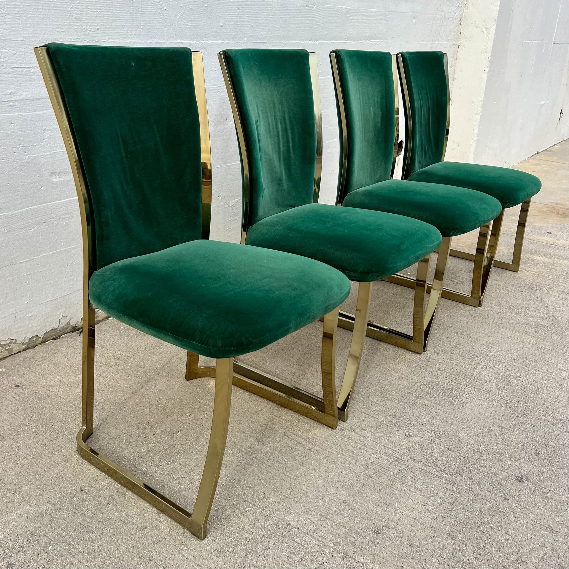 Vintage Brass and Velvet Dining Chairs