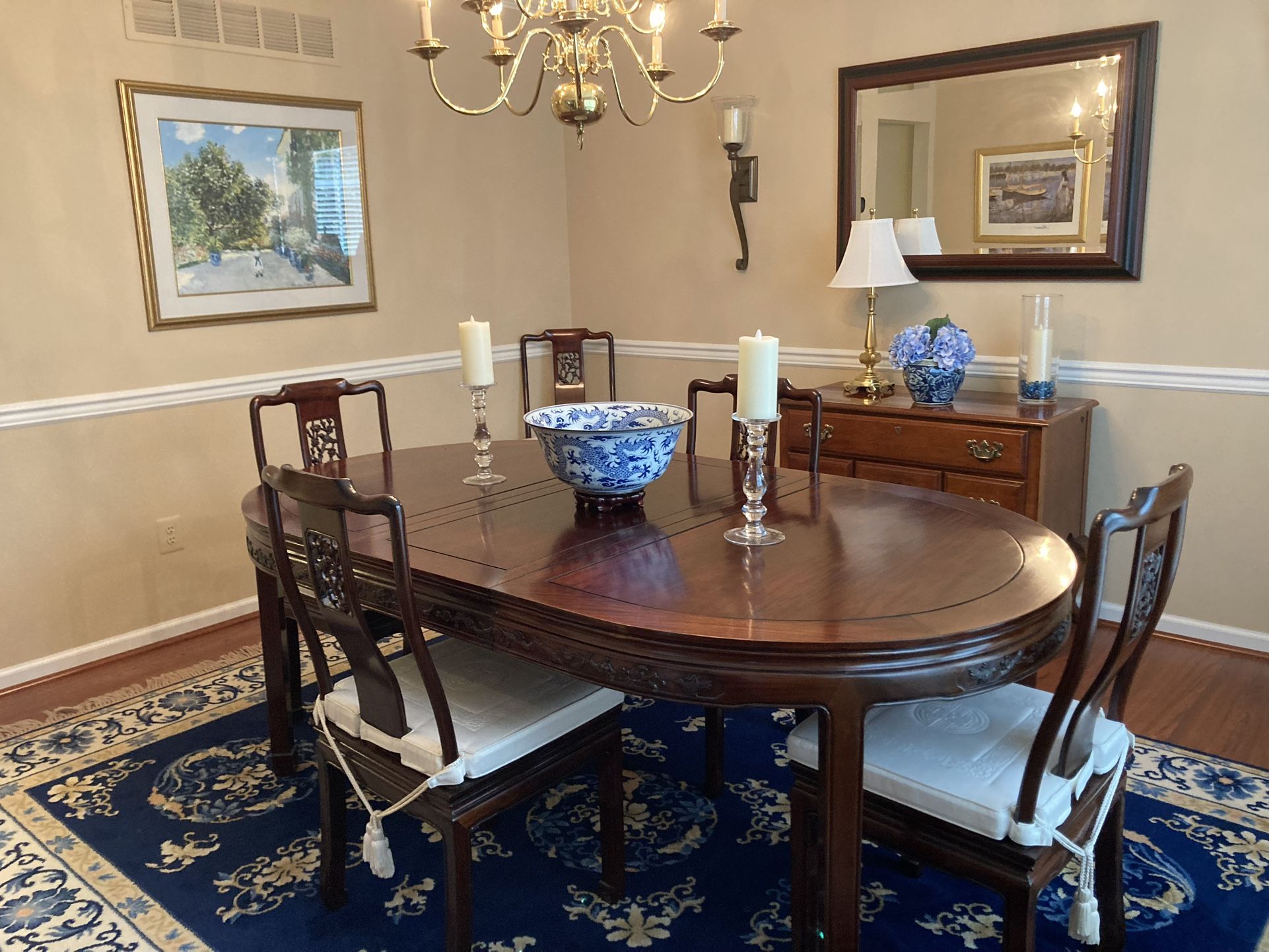 Hand Carved Rosewood Dining Table & Chairs