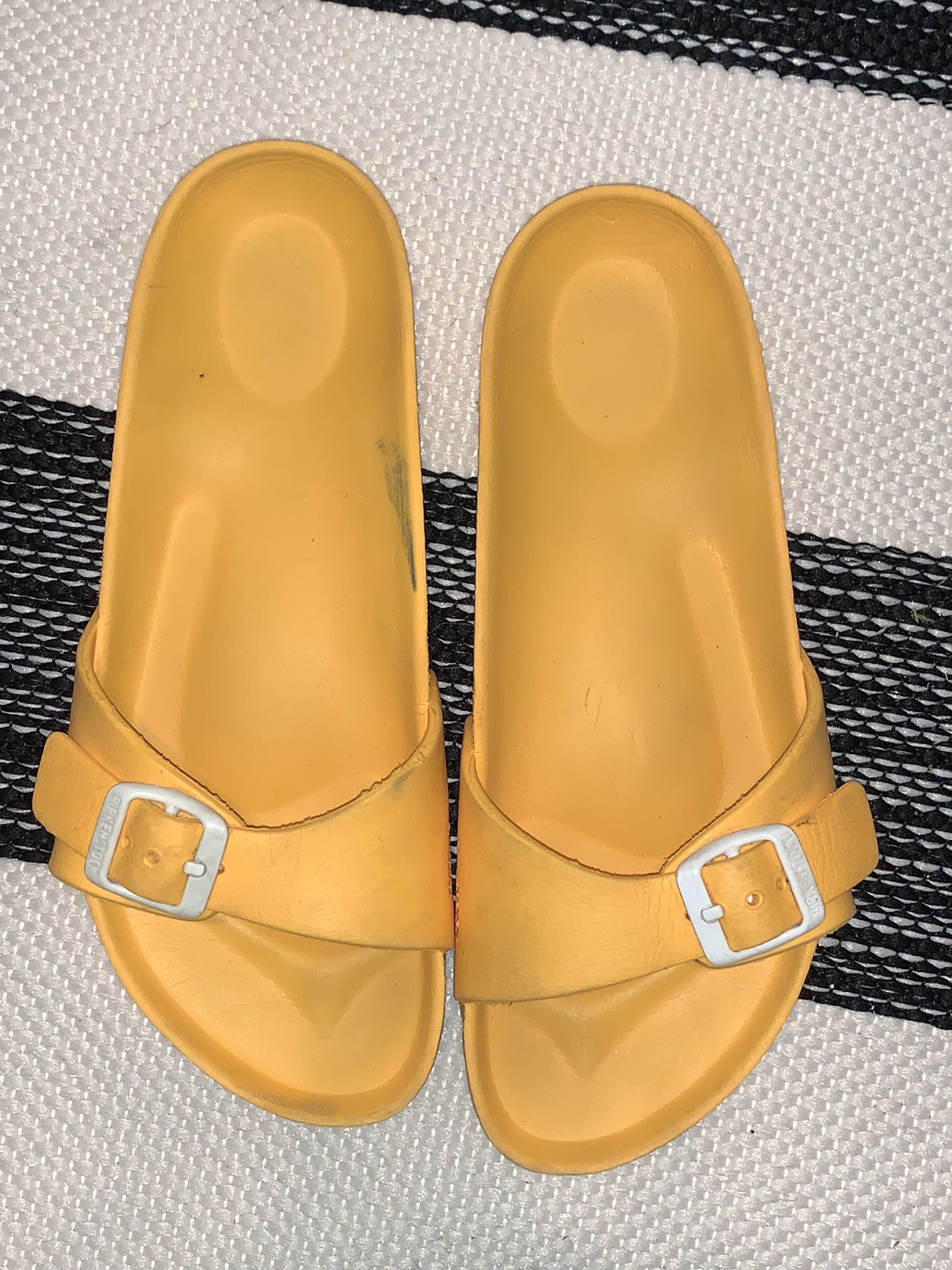 Super cute Women yellow birkenstocks slide on shoes  Some scuffs  Size 36  Us size 5.5 