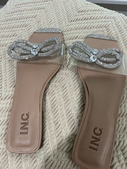 I.N.C. Clear Slide Sandals with Rhinestone Bow