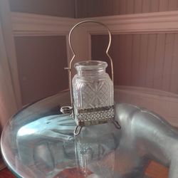 Antique Glass canister with silver holder 