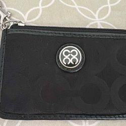 100% Authentic Vintage Black Coach Coin ID Wallet With Silver Chain