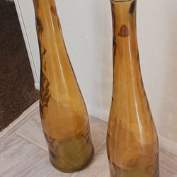 Amber GLASS 32 IN. HEIGHT MADE IN SPAIN SET OF 2 TALL VASES