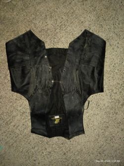 Black Leather Fringe Motorcycle Vest