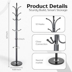Modern Metal Coat Rack with Sturdy Natural Marble Base