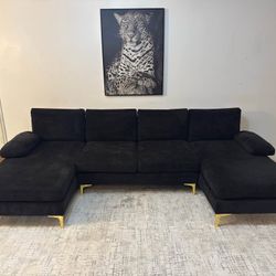 Black 4-Seater U-Shape Sectional Sofa