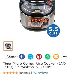 Tiger Rice cooker 5.5 cup rice