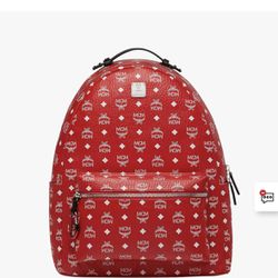 Mcm X Large Backpack Stark in White Logo Visetos Red
