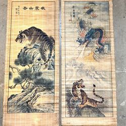 Vintage Set of two oriental bamboo wall hangs