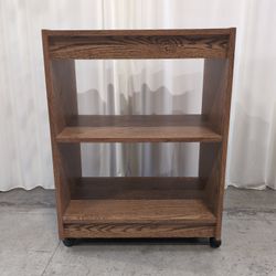Brown Oak Finish Two-Shelf Rolling Bookcase