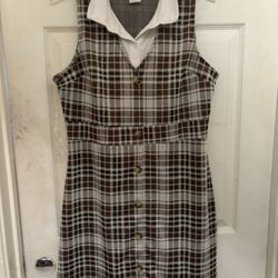 Brown Preppy Plus Dress