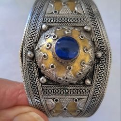 Brass And Lapis Cuff Bracelet