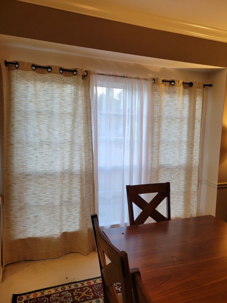 2 Beige And 2 White Curtains