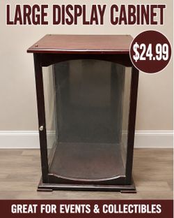 $24.99 Large freestanding display cabinet with a clear front door. Great for weddings, parties, craft fairs, vendor events, collectibles, merchandise,