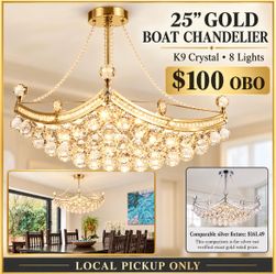 25” Gold Boat-Shaped K9 Crystal Chandelier