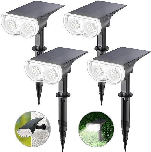 Linkind StarRay Solar Spot Lights Outdoor, 30% Conversion Rate IP67 Waterproof Dusk-to-Dawn Landscape Spotlights, 6500K Daylight Wall Lights for Garde