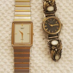 2 VINTAGE WATCHES LASSALE ULTRA THIN AND SHARP WITH STERLING SILVER AND ONYX 
