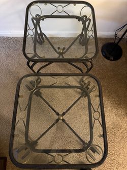 Set of 2 Glass Top Metal Side Tables