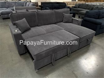 New! 89” Reversible Grey corduroy Sectional Sofa Bed, Sectional Sofa Bed, Grey Sofa, Sleeper Sofa, Grey Couch, Reversible Sectional, Sofabed Couch
