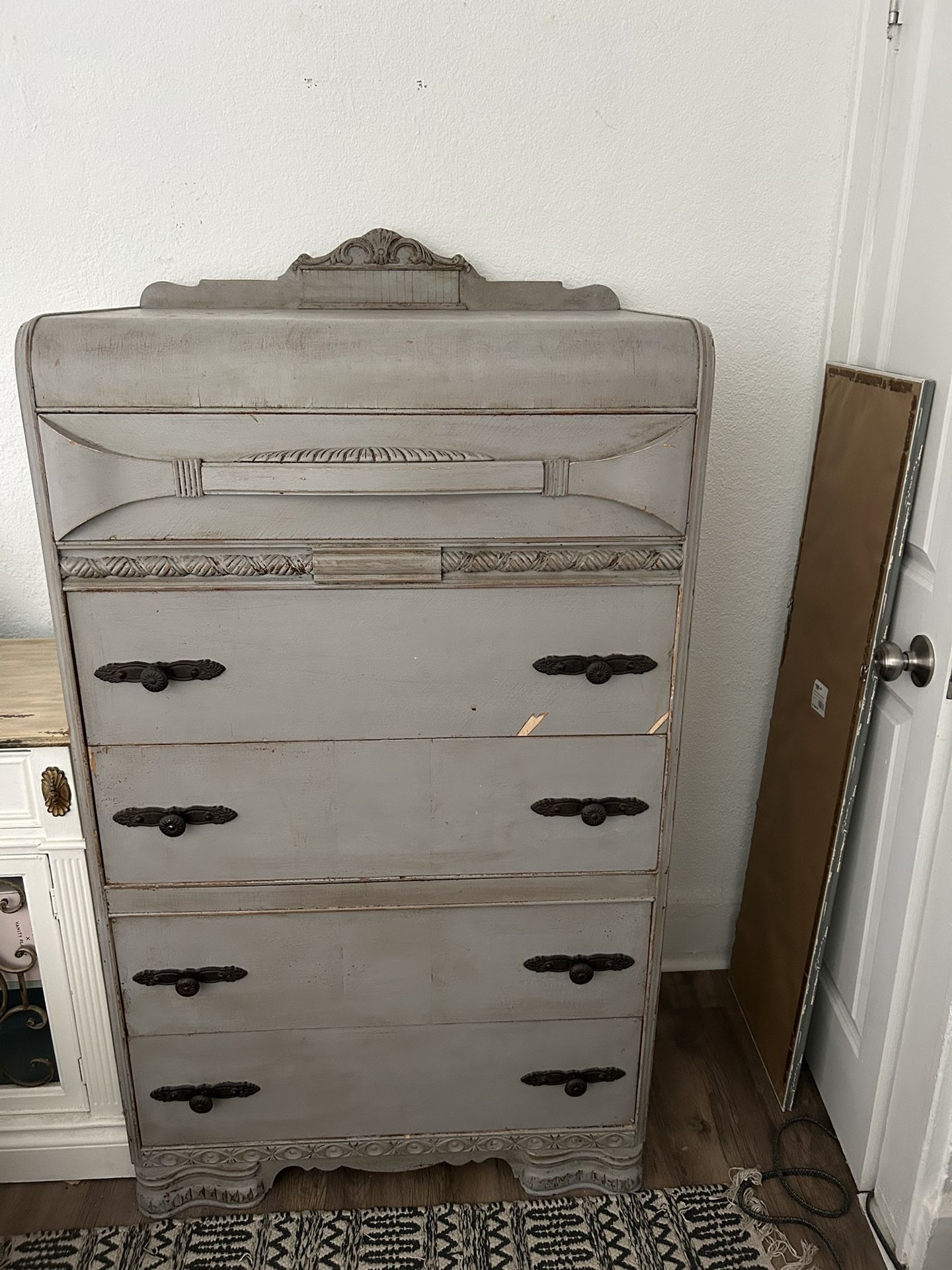 Vintage Waterfall Dresser- Antique Gray Finish