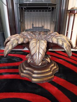 Vintage Handcrafted Brass Palm Leaf Sculpture Base 15"x28" Wood & Brass