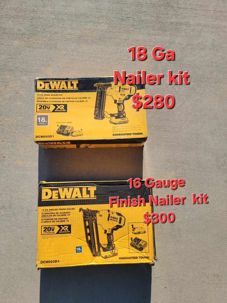 Dewalt 18 Gauge Brad Nailer Kit 20v $280 - Dewalt 16 Gauge Finish Nailer Gun Kit 20v $300