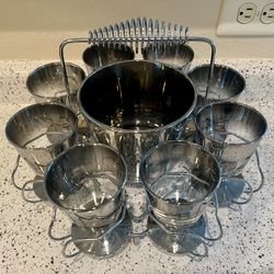 Vintage Silver Fade Stemmed Glasses, Ice Bucket & Caddy