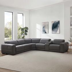 BRAND NEW Karson 6-piece Leather Power Reclining Sectional with Power Headrests, Gray