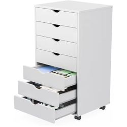 7 Drawer Chest - Storage Cabinets Dressers Wood Dresser Cabinet with Wheels Mobile Organizer Drawers for Office, Home, White