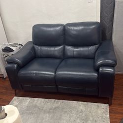 Navy Leather Loveseat 