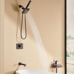 Shower Faucet Set Dual Shower Heads with Handheld Spray Combo and Tub Spout, All Metal Dual Shower Head Combo and 3-Way Diverter,Black Shower Head and