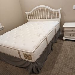 Queen Size Bed Frame, Mattress, Nightstand, And Dresser With Mirror