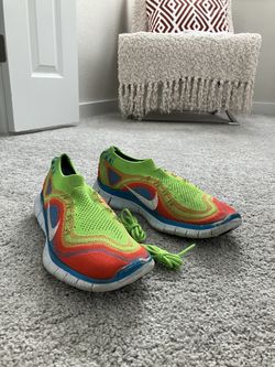Nike Free Flyknit Runner Shoe Men Sz 10 Rainbow Electric green/white 