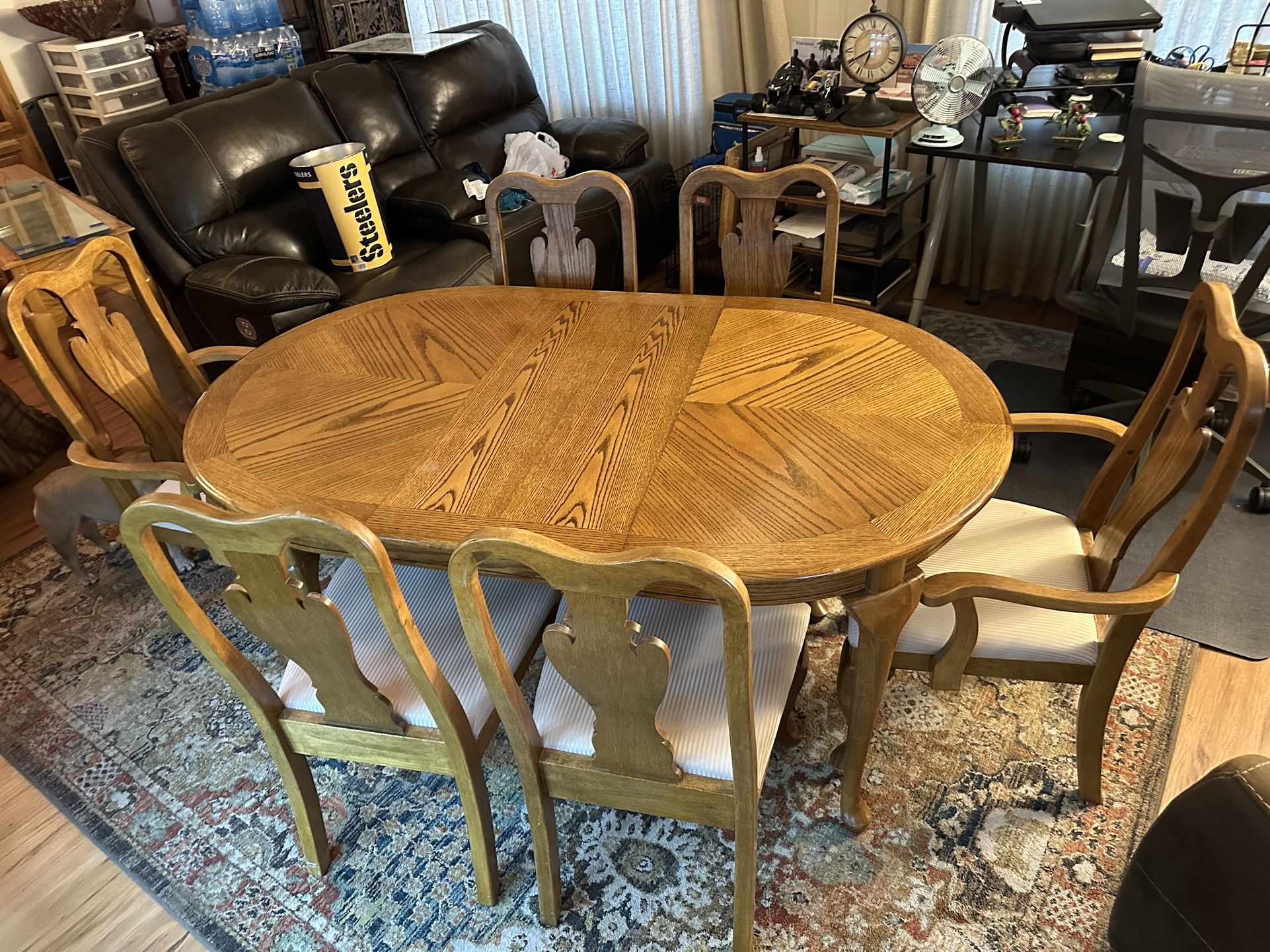 Oak Wood Dining Room Table With 6 Chairs