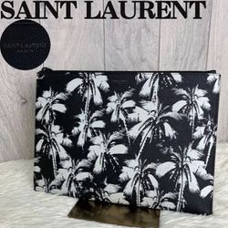 Saint Laurent Botanical Clutch Bag Black/White RARE Design Popular Model Stylish