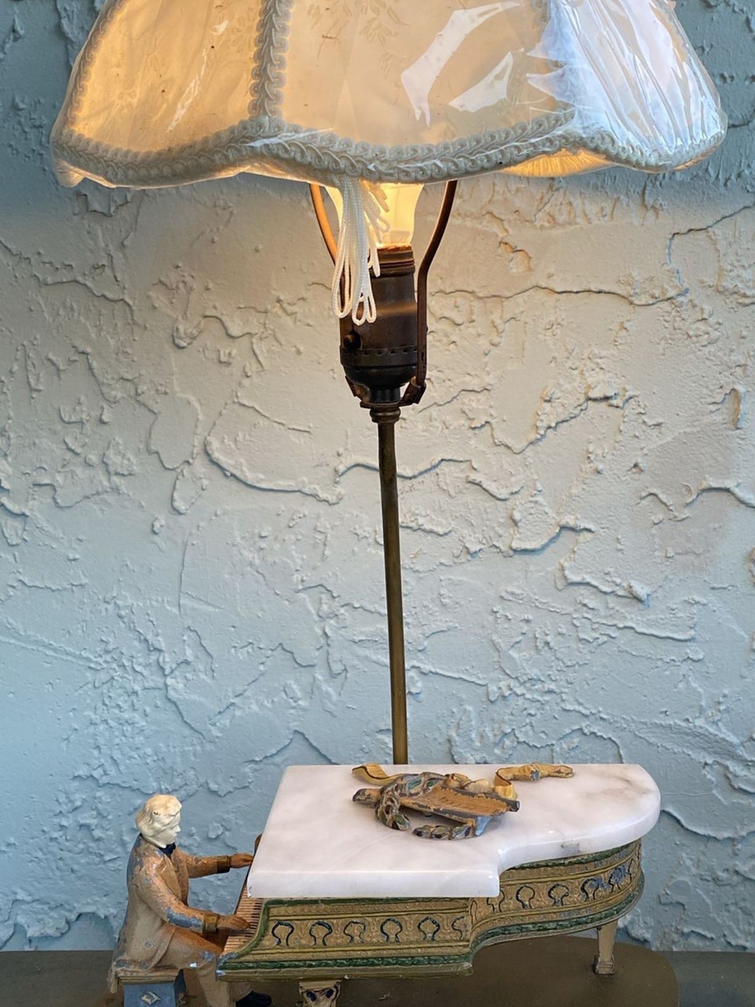 Antique Metal/Marble Johann-Strauss-II Table Lamp/Music Box (Height: 25”)