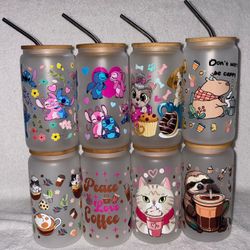 18oz  Glass frosted cups designed with Lid and Straw, Tumblers Frosted Glass Cups with Bamboo Lids and Straws