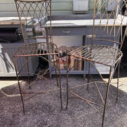 Two Wrought Iron Bar Stools