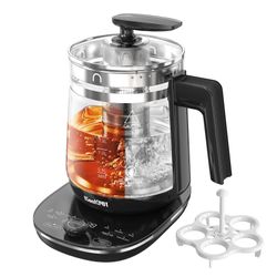 ICOOKPOT Glass Electric Kettle with Tea Infuser – 1.5L Stainless Steel, 1200W Rapid Boil, Temp & Programmable Control for Teas/Coffee – Black