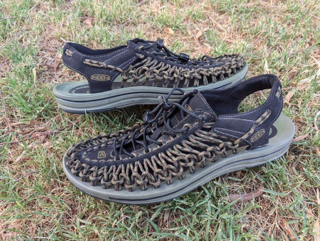 Mens Keen Uneek Slip-On Sandals Paracord Bungee Water Shoes Sz 10.5 Olive/Black