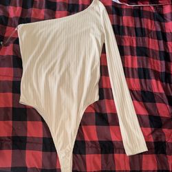 Polly & Esther Juniors' One-Shoulder Rib-Knit Bodysuit (L, Khaki)