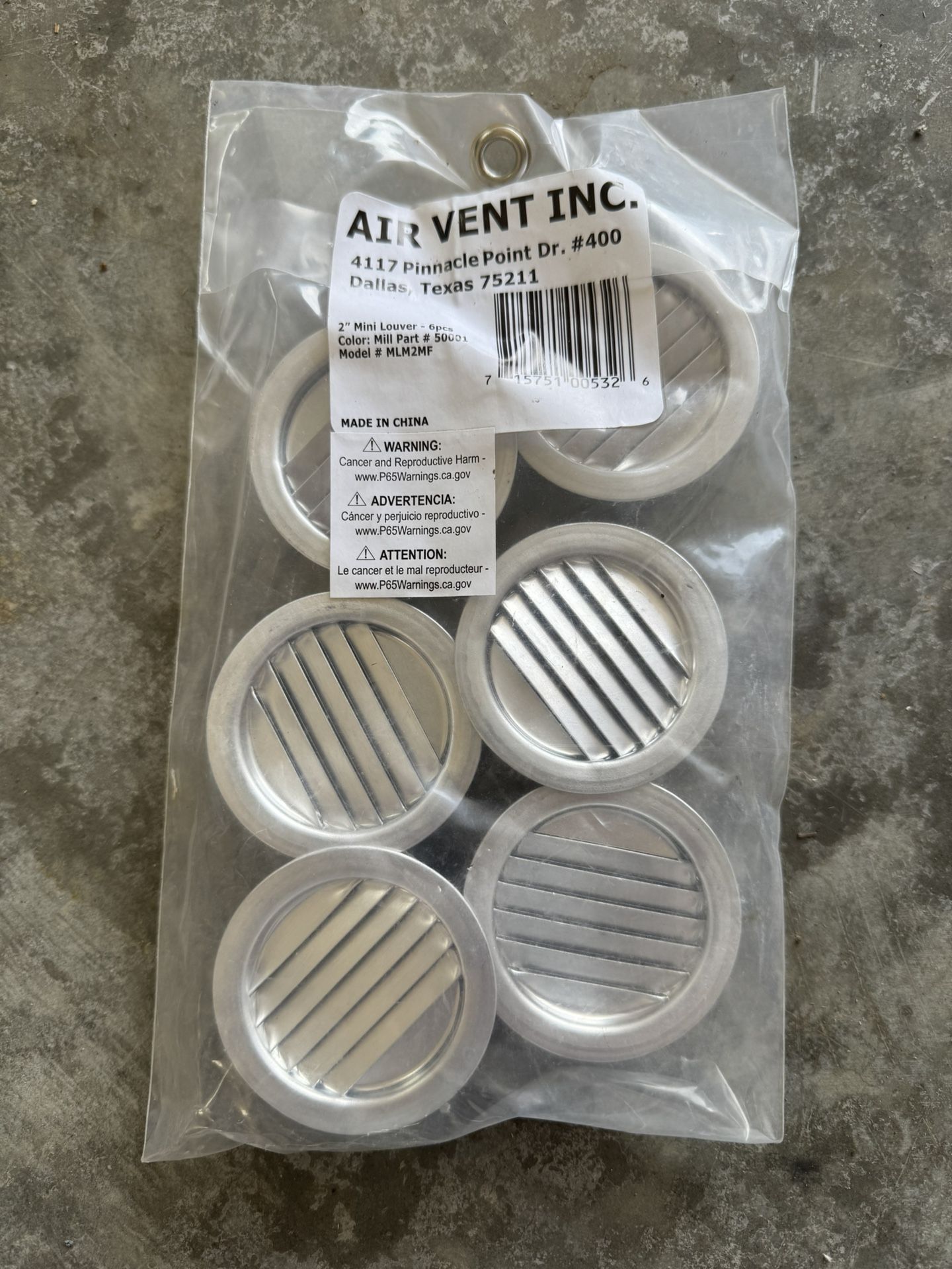 Air Vent 2” Aluminum Mill Part #50001