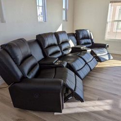 New Black Theater Recliner Sectional Couch! Free Delivery 🚚! Financing Available! 