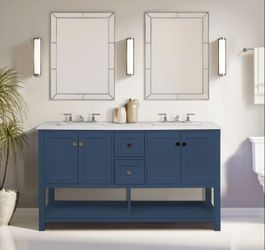 Bathroom Vanity 60" (in) Wide | Quartz Top/Backsplash & Ceramic Bowl Included