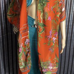 Orange and green floral kimono 