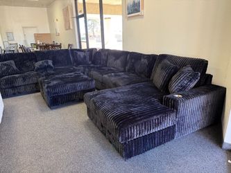 Black corduroy Modular sectional with chaise