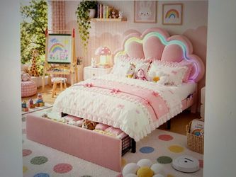 Brand new pink FULL bed frame with LED & storage drawer