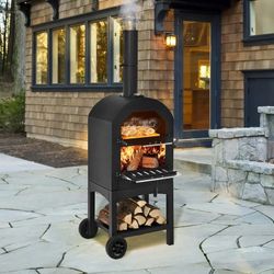 NEW COSTWAY Outdoor Pizza Oven, Wood Fired Pizza Oven for Outside