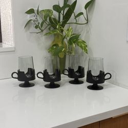 Vintage  Set of 4 Mid Century Modern Glass Snap Mugs by Corning, Retro Mod Glassware